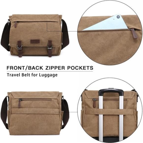 Large Canvas Messenger Bag Vintage Crossbody Shoulder Bag Laptop Briefcase - Picture 3 of 7